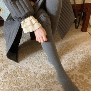 灰连袜裤 秋季 复古暗纹打底裤 大Eees磨毛薄绒贵气精致麻花纹连体裤