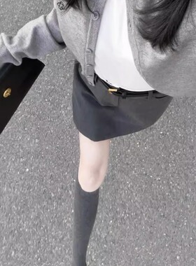 巧克力丝绒蛋糕*微压显瘦初秋灰色小腿袜女薄款米色棉长筒瘦腿袜