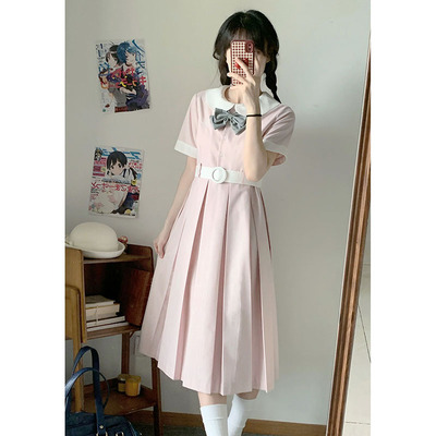 元兮少女 吉野樱原创jk制服连衣裙甜美少女学院风粉长短袖盛夏服