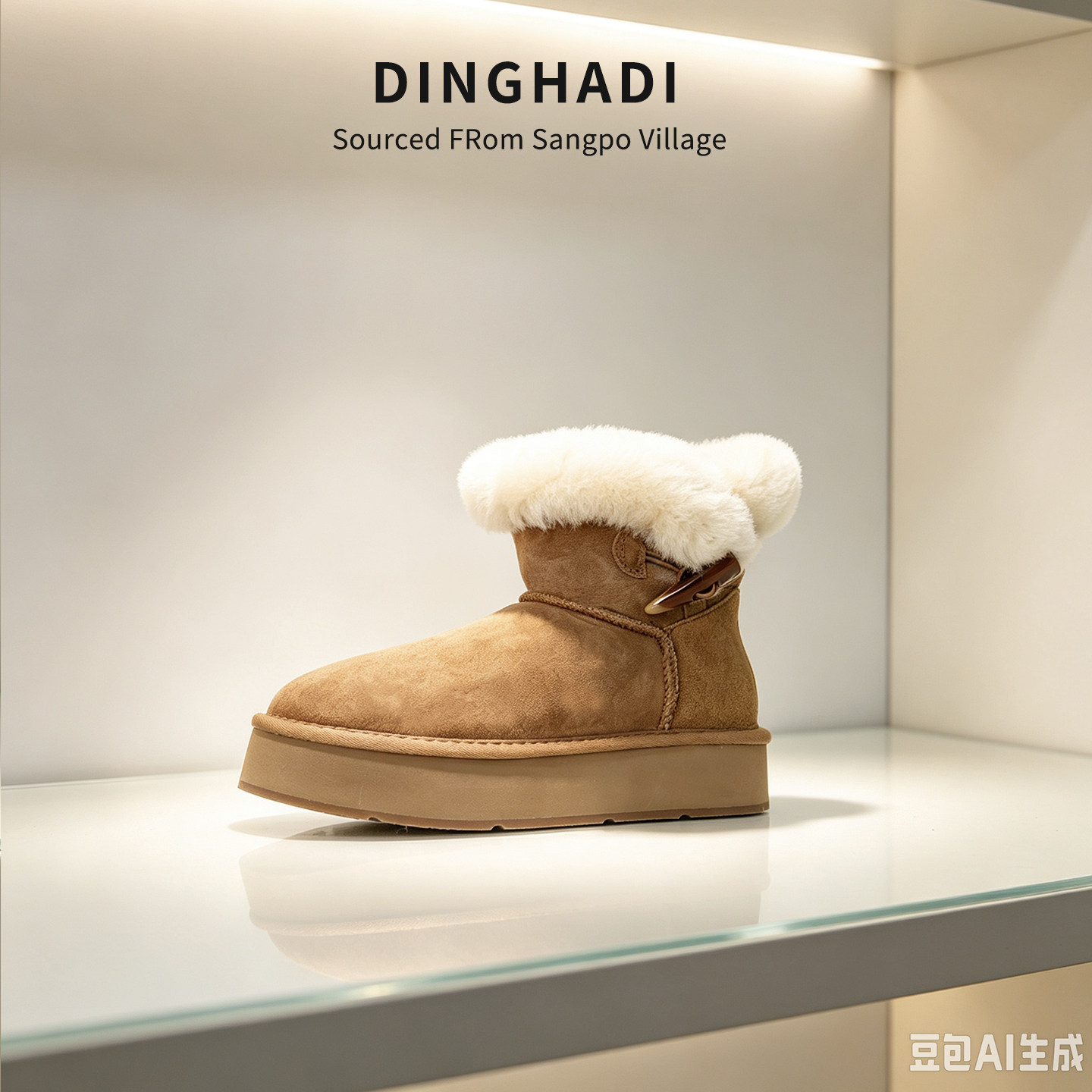【厚底牛角扣】桑坡雪地靴防滑保暖真皮时尚加绒秋冬中筒短筒611