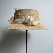 禾创社法式 赫本风盆帽草帽夏季 出游女小众设计师手工镂空草编礼帽