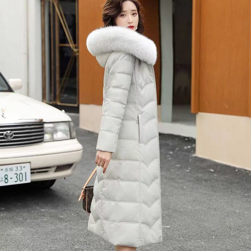 海宁真皮羽绒服女中长款加厚2025冬新款绵羊皮狐狸毛皮衣过膝外套