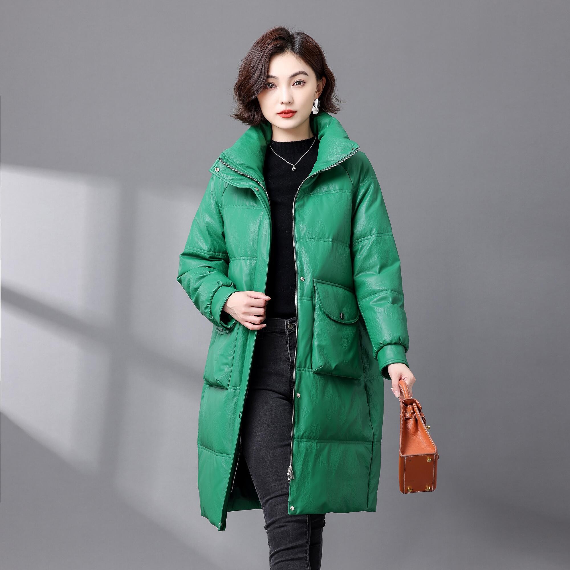 皮羽绒服女中长款流行高端白鸭绒2025新款爆款免洗真皮皮衣外套冬