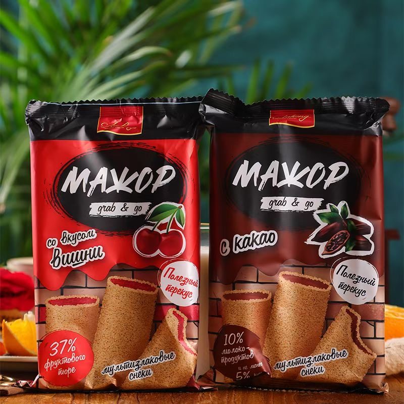 MAXOP进口饼干巧克力樱桃味夹心威化棒160g休闲零食