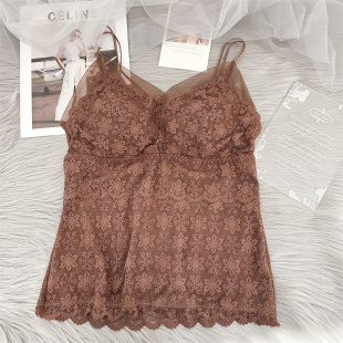 6805加绒蕾丝性感交叉美背拆卸胸垫秋冬内衣女无钢圈保暖吊带背心