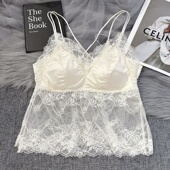 6878蕾丝交叉美背长款 开叉抹胸小吊带内搭内衣女无钢圈裹胸性感夏