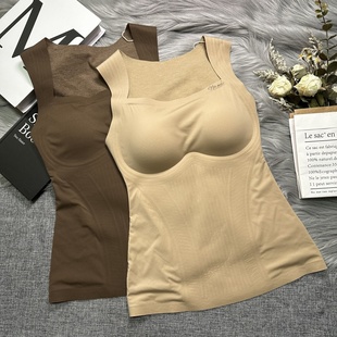 双层磨毛保暖M11秋冬光面无痕微压收腹塑身背心免穿文胸一体内衣