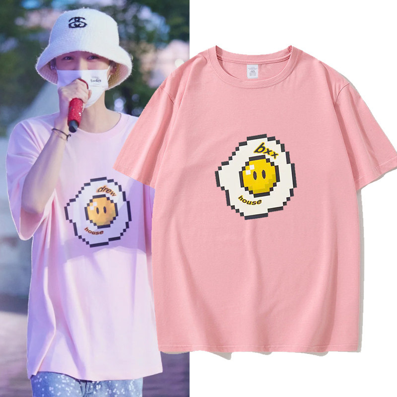 鹿晗gapday音乐节同款煎蛋美式粉色短袖T恤男女情侣上衣服潮儿童