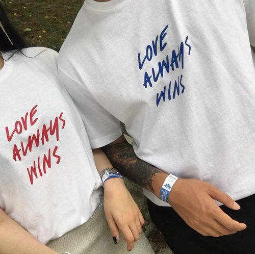 简约字母love always wins短袖t恤女夏季宽松纯棉白色半袖情侣装