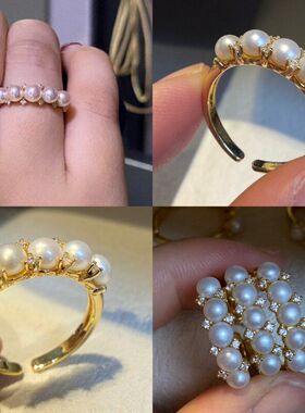 百搭无暇冷淡戒小时尚天然风气质排戒珍珠淡水简约女近戒指开口