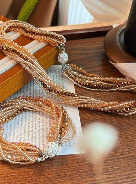 手作香槟 缠绕颈链人造原创多层慵懒风水晶项链轻奢 锁骨2024新品