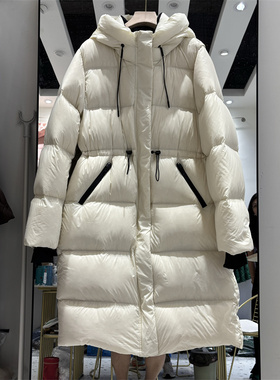 新国标90白鸭绒高端欧货女中长款过膝泡芙连帽收腰显瘦加厚羽绒服