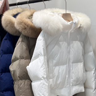 2025秋冬新款 90新国标女士短款貉子毛肯豆风带帽加厚保暖羽绒服