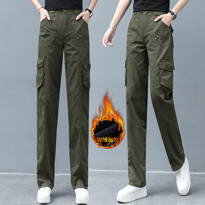 今年流行特惠女士军绿色工装裤女款2025新款酷飒风冬季加绒加厚