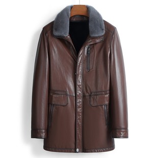 今年流行特惠冬季可拆卸水貂内胆中长款貂皮大衣男山羊皮外套整貂