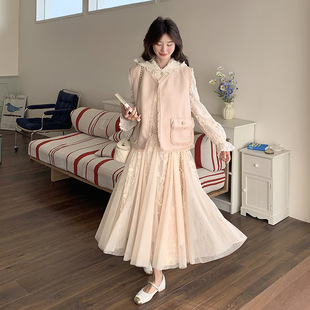 今年流行特惠实拍小香风蕾丝绣花连衣裙套装 优雅气质流苏 2025新款