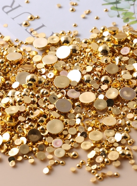 金色ABS半面半圆散珠仿珍珠子贴片手机美容DIY手工饰品配件粘发卡