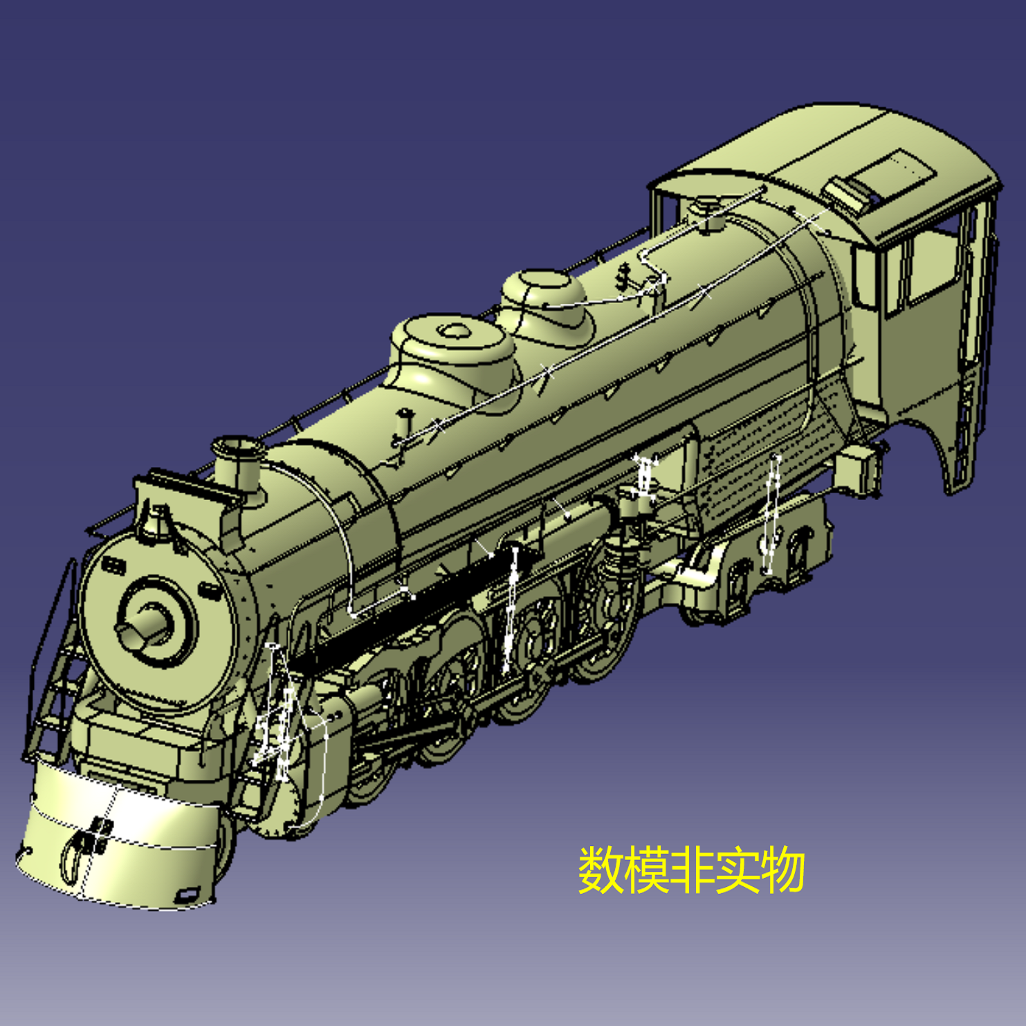 老式蒸汽锅炉火车头列车三维3d几何数模型曲面造型图纸铁路机车头