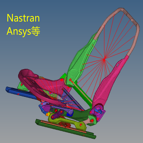 轿车汽车座椅子骨架CAE网格3D三维有限元模型Ansys模态Nastran