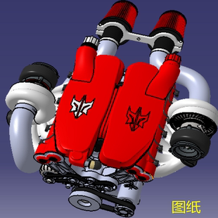 V12缸发动机汽油内燃机3D三维几何数模型废气涡轮增压stp图纸凸轮