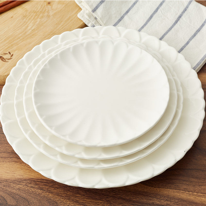 菊花盘家用菜碟陶瓷西餐牛排盘饭店凉菜浅盘北欧风创意白瓷盘包邮