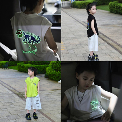 Jimmy妈童装【夜光恐龙】夏季·V领速干篮球服无袖背心