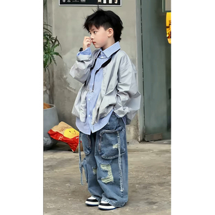 ·条纹衬衫 Jimmy妈童装 少年感 春季 外套 假两件开衫