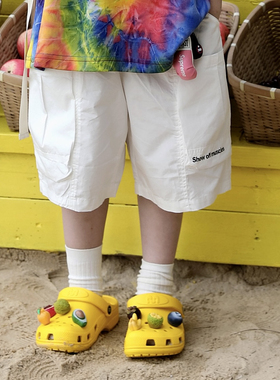 Jimmy妈童装【白开水】夏季·插扣飘带白色短裤