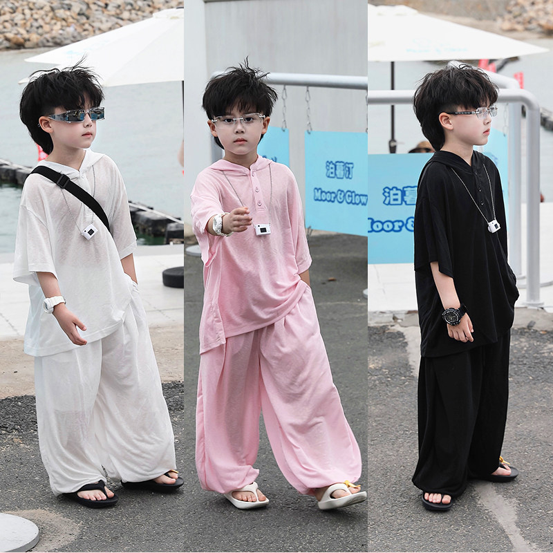 Jimmy妈童装【清凉一夏】夏季·简约老钱风连帽半开襟短袖套装