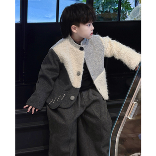 Jimmy妈童装【穿衣有态度】冬新款儿童设计师款拼色拼接夹棉外套