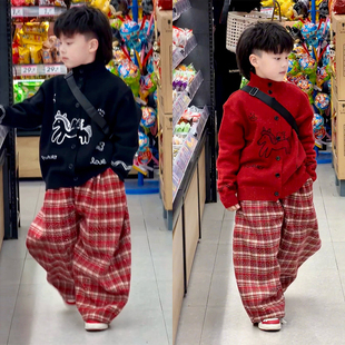 Jimmy妈童装【一马当先】冬季新款儿童小马印花高领针织毛衣开衫