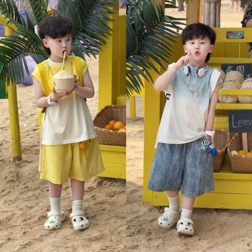 Jimmy妈童装【海盐凤梨】夏季·渐变字母刺绣无袖背心