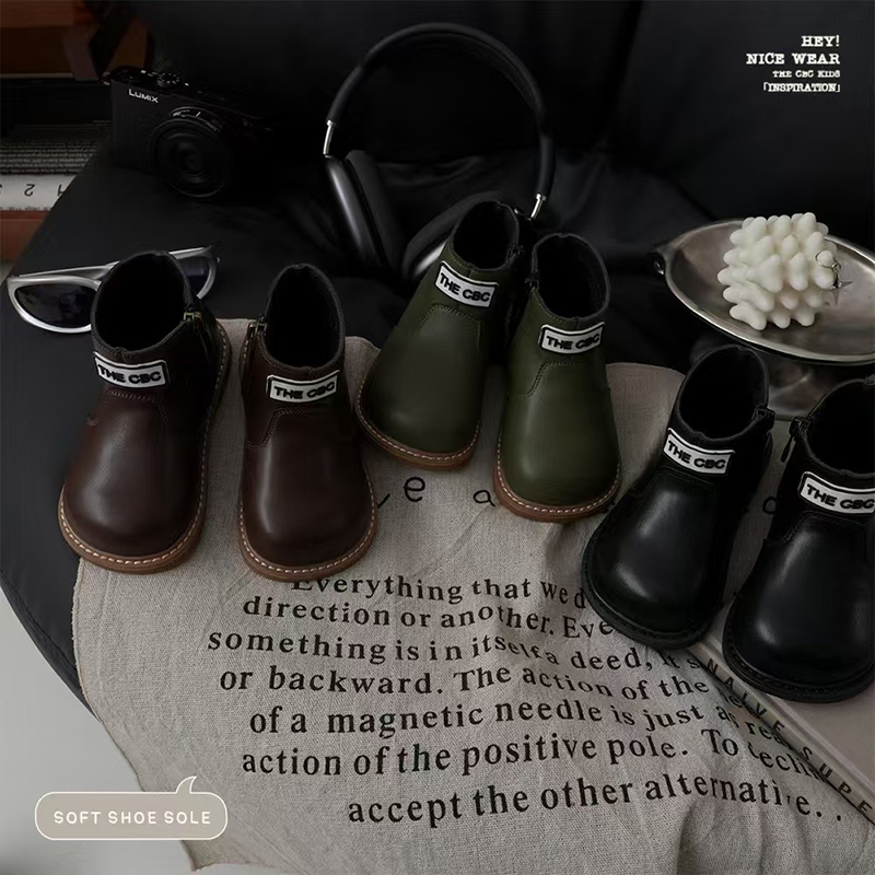 Jimmy妈童装【百搭指南】冬季新款加绒简约低帮马丁靴侧拉链短靴