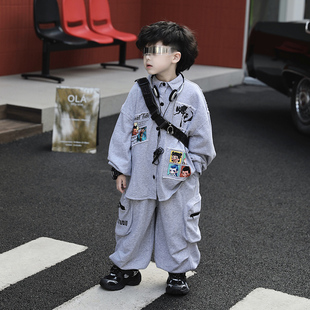 Jimmy妈童装 天庭反骨 春季新款儿童卡通印花卫衣外套休闲裤套装