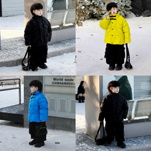 Jimmy妈童装【一衣两穿】冬季新款儿童袖子可拆卸立领搭扣羽绒服