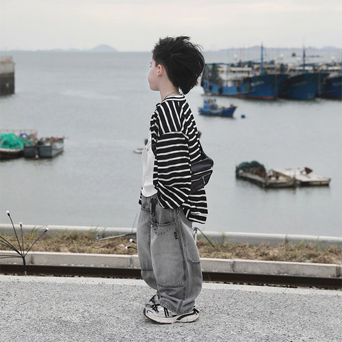 Jimmy妈童装【条纹控】春季·条纹针织开衫短袖T恤