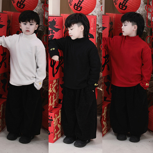 Jimmy妈童装【平安喜乐】冬季新款儿童加绒袖口刺绣中领打底衫