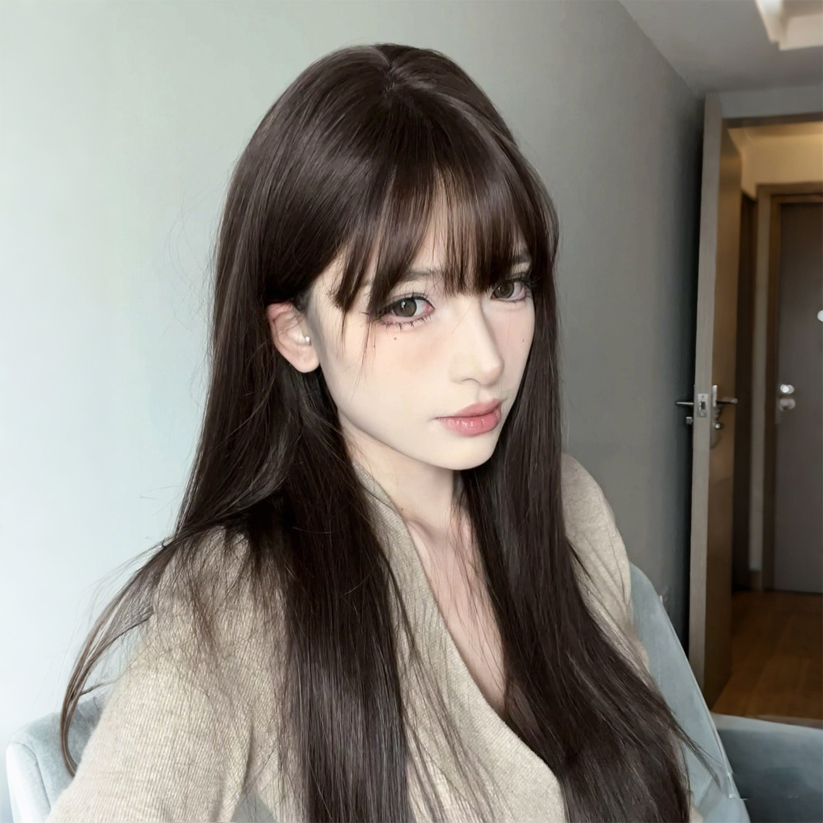 《元英》假发全头套女黑茶长直齐刘海2025热卖lolita少萝JK高层次