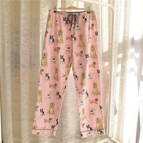 欧美女全棉磨毛绒布睡裤可爱卡通动物宽松长裤春秋加肥加大家居裤