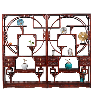 国标红木印尼黑酸枝木博古架中式阔叶黄檀隔断多宝阁东阳红木家具