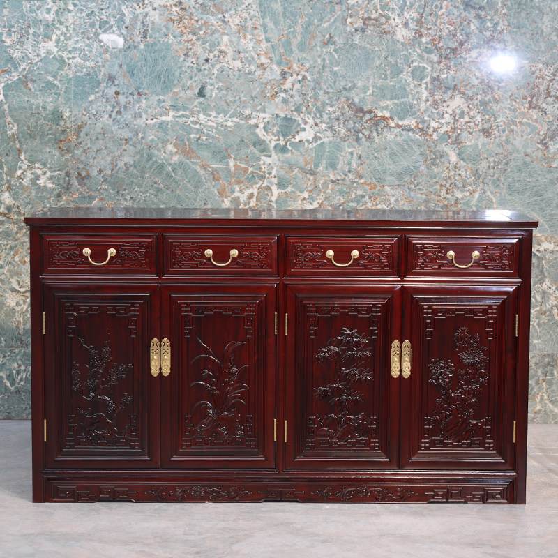 红木餐边柜 非洲酸枝木新中式实木储物柜玄关柜橱柜碗柜带抽厅柜