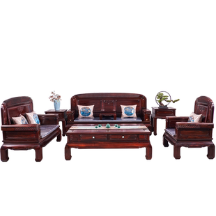 东阳红木家具印尼黑酸枝沙发阔叶黄檀中式客厅全套雕花沙发椅组合