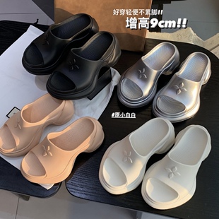 原小白白 增高9cm巴黎假日十字花厚底增高休闲拖鞋女夏季拖鞋外穿