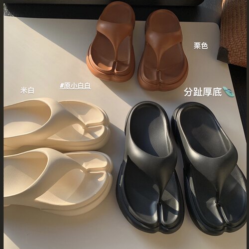 原小白白厚底4.5cm踩屎感分趾夹脚人字拖EVA夏季沙滩拖夏季外穿