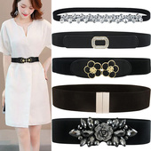 腰带女装 松紧细黑色水晶腰封潮 饰配连衣裙子大衣简约百搭收腰时尚