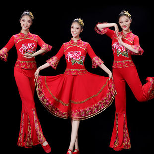 秧歌服演出服女2026新款喜庆腰鼓服东北民族扇子舞蹈服装广场套装