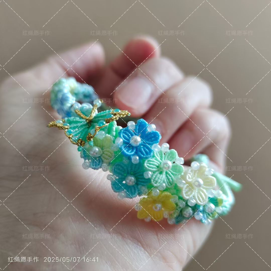 手工编织手绳蝶恋花纯手工制作夏季女可穿珠黄金饰品DIY手绳手链