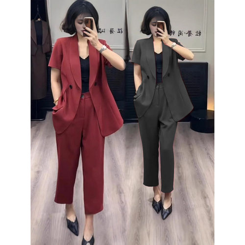 2829大码女装薄款西装套装胖mm通勤工作服职业西服一整套小脚裤