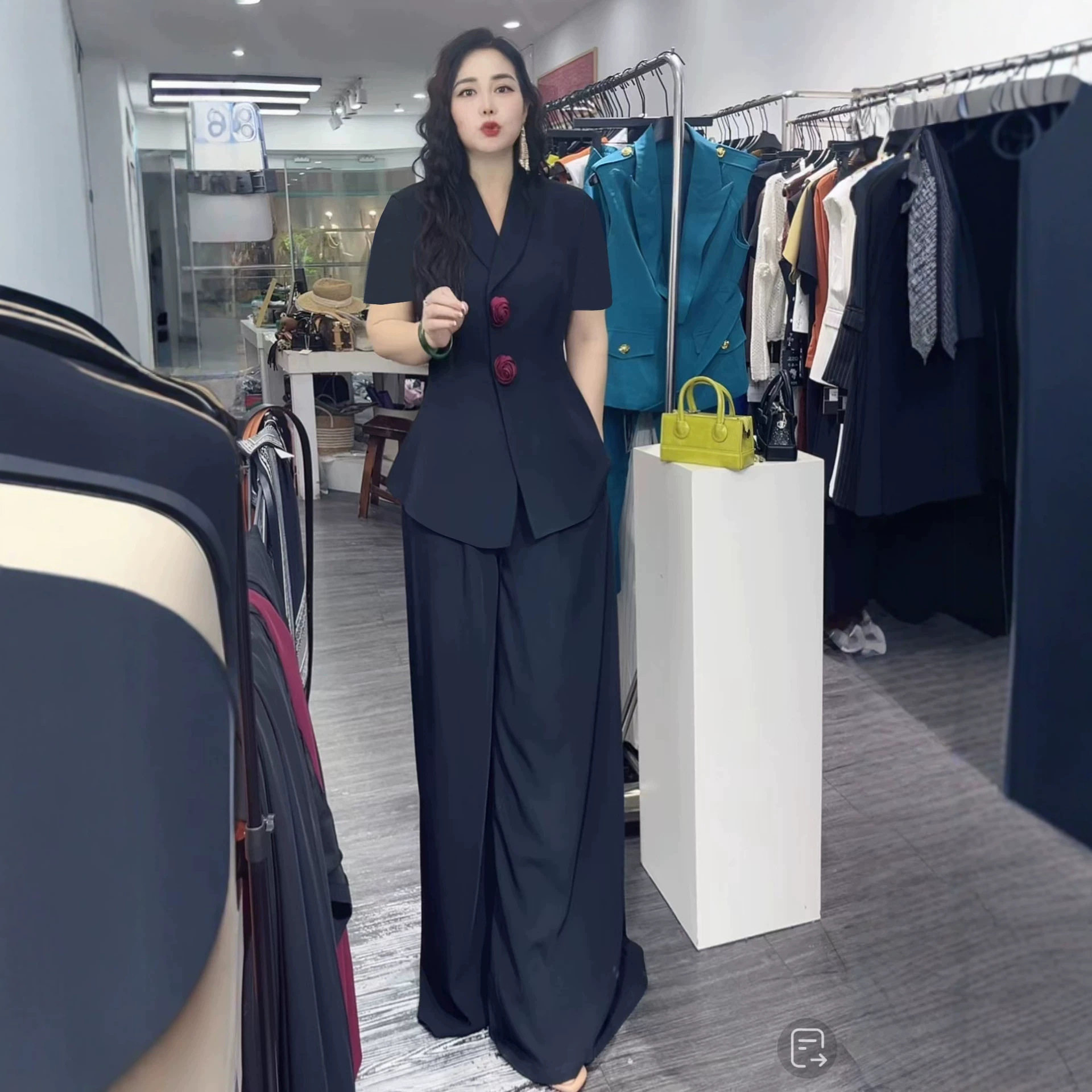 3049大码女装高级感短袖薄款西装套装胖mm阔腿裤两件套韩版职业