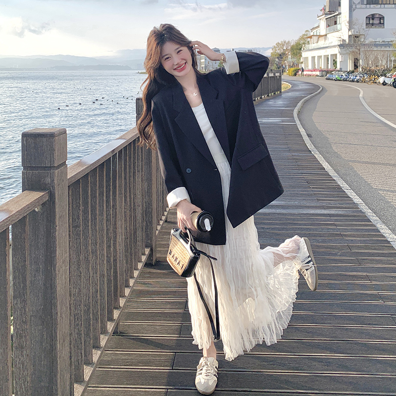时尚韩版高级感休闲西装套装裙女2025春季新款小个子半身裙两件套